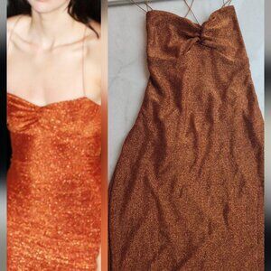 MeshkiShimmer Lace-Up Mini Dress - Orange - Small NWT- As Seen on Kendall Jenner